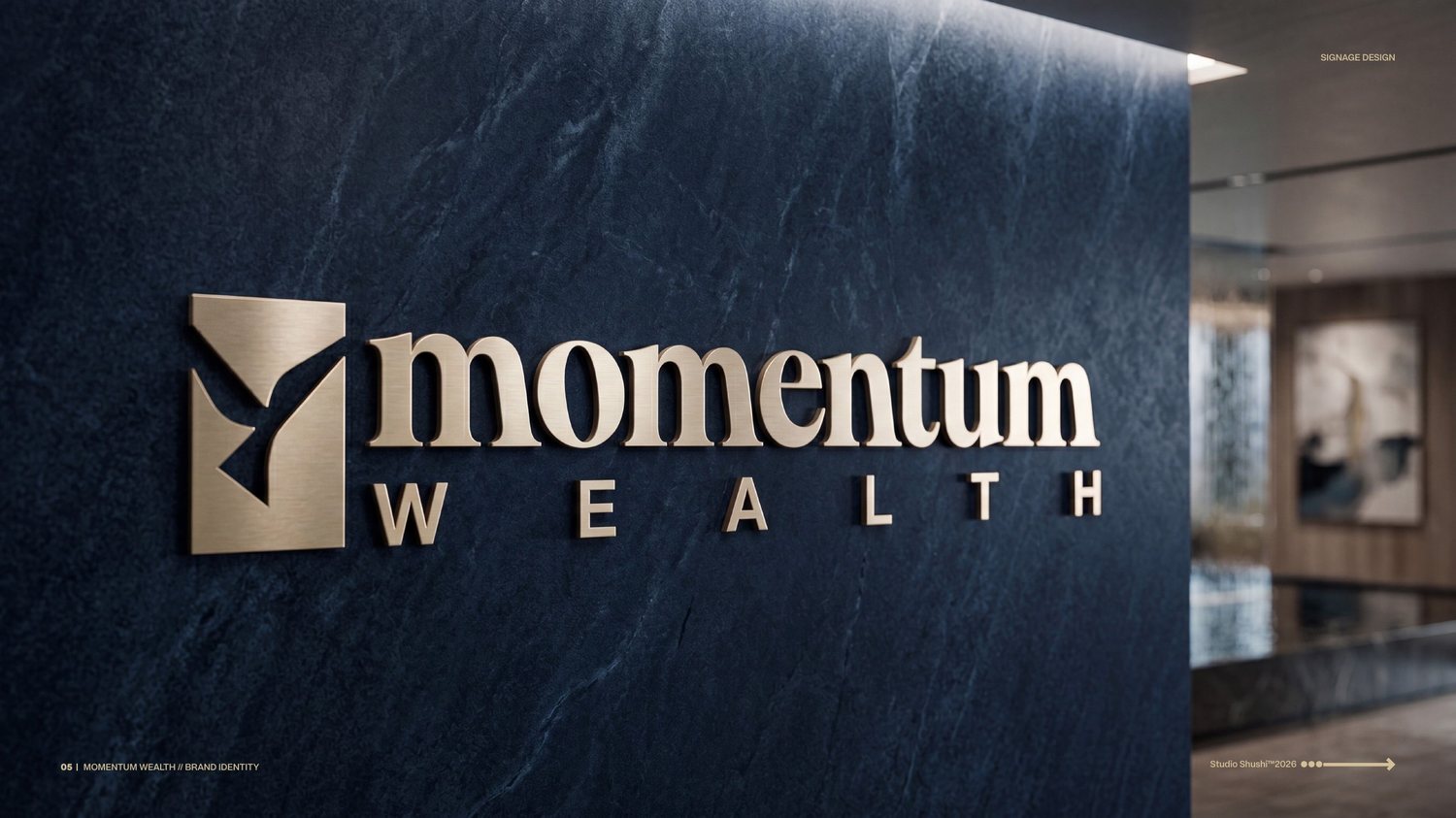 Momentum Wealth Concept One, The Vanguard Block, signage design